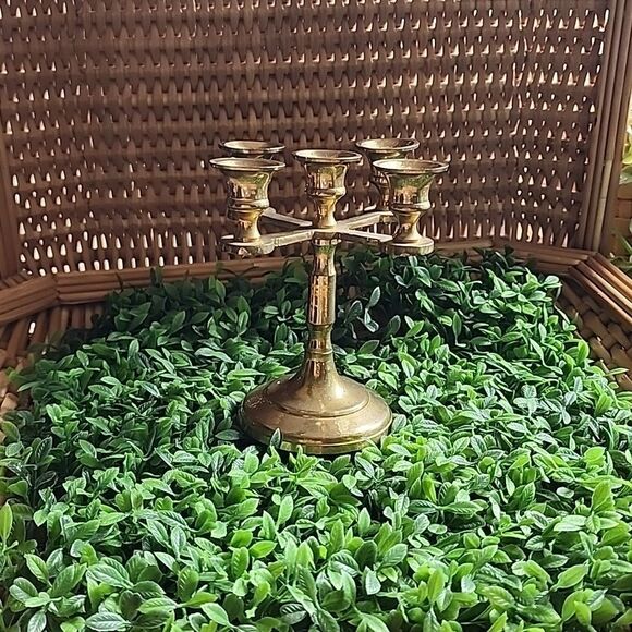 Vintage Small 5 Arm Brass Candleobra - Picture 1 of 10